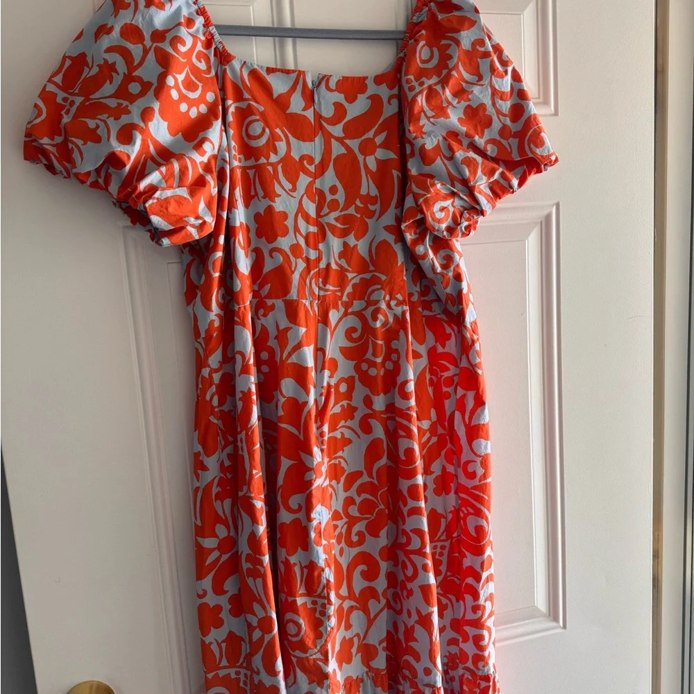 Talbots Vibrant Orange and Blue Midi Dress - Picture 3 of 5